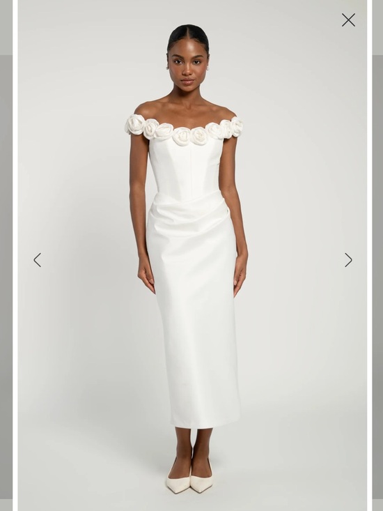 Jenny Yoo Dresses & Skirts - Jenny Yoo Maren Midi in Light Ivory -  Satin with Rosette Trim